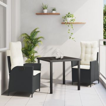 Set de dining de grădină cu 5 piese și perne - Poliratan negru