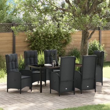 Set de dining de grădină cu 7 piese Negru Rattan polimeric