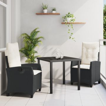 Set de dining de grădină cu perne, Negru, Poliratan