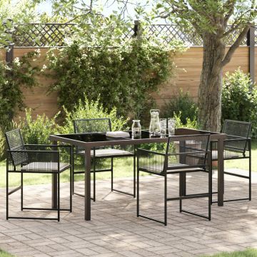 Set de dining de grădină de 5 piese cu perne Ratan poliester negru
