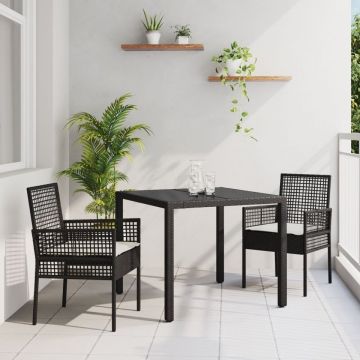 Set de dining pentru grădină 3 piese cu perne Negru Poliratan