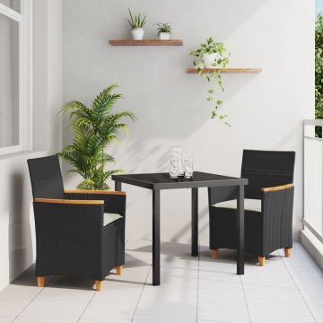 Set de dining pentru grădină 3 piese cu perne Negru Ratan Poli