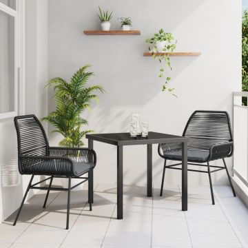 Set de Dining pentru Grădină 3 Piese cu Perne Negru Rattan Polimeric