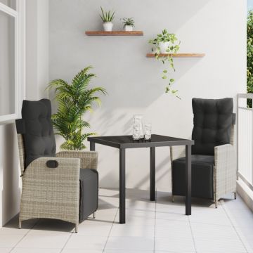 Set de Dining pentru Grădină 3 Piese Gri Deschis din Ratan Polimer
