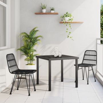 Set de Dining pentru Grădină 3 Piese Negru Poli Rattan