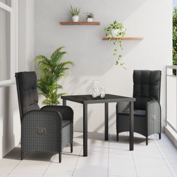 Set de Dining pentru Grădină 3 Piese Negru Ratan Poli
