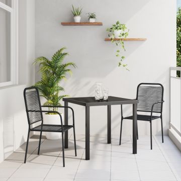 Set de Dining pentru Grădină 3 Piese Negru Sfoară de Bumbac și Oțel