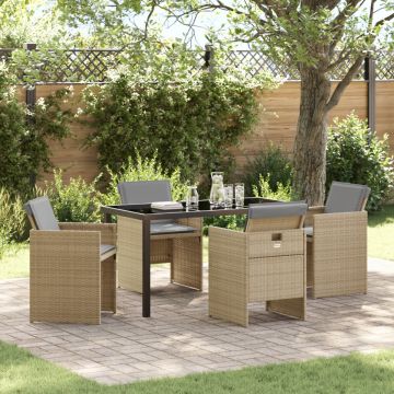 Set de dining pentru grădină 5 piese cu perne poli ratan bej