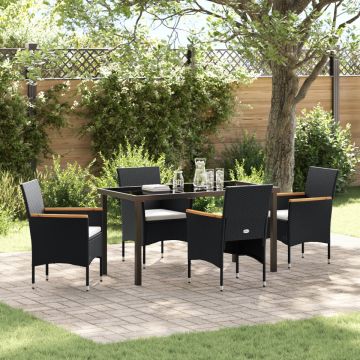 Set de dining pentru grădină 5 piese Negru Poli Ratan