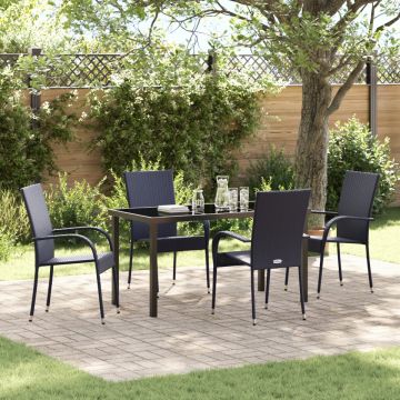 Set de dining pentru grădină , 5 piese, Negru, Poliratan