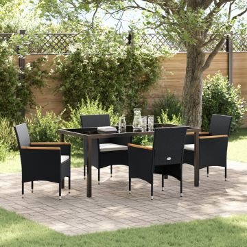 Set de Dining pentru Grădină 5 Piese Negru Poliratan