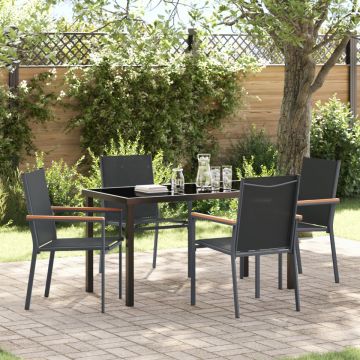 Set de Dining pentru Grădină 5 Piese Negru Textilenă și Oțel