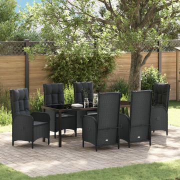 Set de Dining pentru Grădină 7 Piese Negru Ratan Polimeric