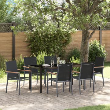 Set de dining pentru grădină 7 piese Negru Textilenă și Oțel