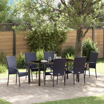 Set de dining pentru grădină 7 piese Poliratan negru