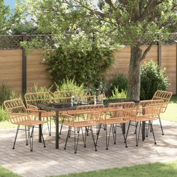 Set de Dining pentru Grădină 9 Piese Maro Poliratan