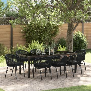 Set de Dining pentru Grădină 9 Piese Negru Ratan PE