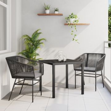 Set de dining pentru grădină cu 3 piese și perne Negru Poliratan
