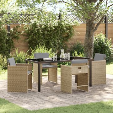 Set de Dining pentru Grădină cu 5 Piese cu Perne Bej Poliratan