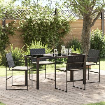 Set de Dining pentru Grădină cu 5 Piese cu Perne Negru Poliratan