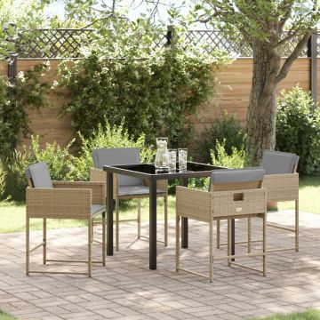 Set de dining pentru grădină cu 5 piese și perne bej din ratan poli