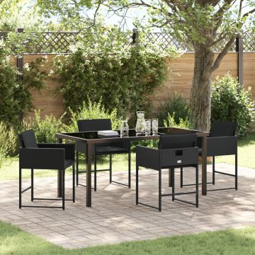 Set de Dining pentru Grădină cu 5 Piese și Perne Negre din Rattan Poliester