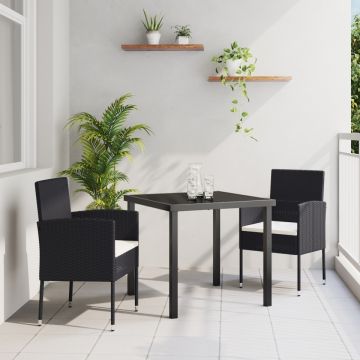 Set de dining pentru grădină cu perne - rattan polimeric negru