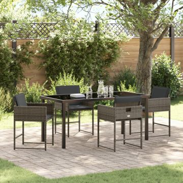 Set de dining pentru grădină de 5 piese cu perne Gri Rattan Polimeric