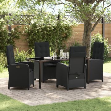 Set de Dining pentru Grădină de 5 Piese cu Perne Negru Rattan Polimeric