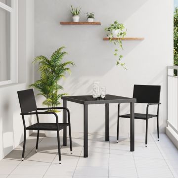 Set de grădină 3 piese Negru din Poliratan