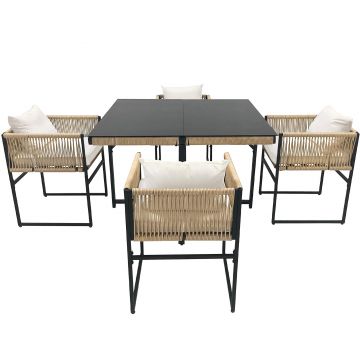 Set de masă de grădină 5 piese cu 1 masă de dining și 4 scaune stivuibile, Bej