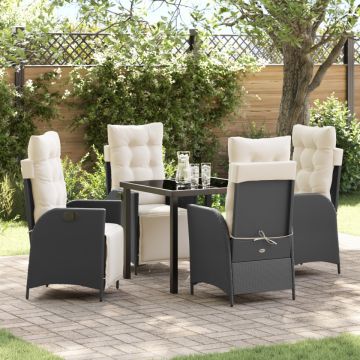 Set de Masă de Grădină 5 Piese Negru Ratan Poli