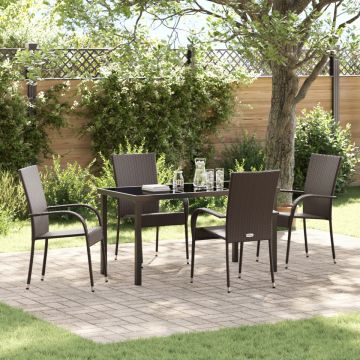 Set de Masă în Grădină de 5 Piese Maro din Rattan Artificiale