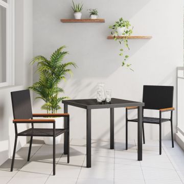 Set de masă pentru grădină din ratan negru, 3 piese