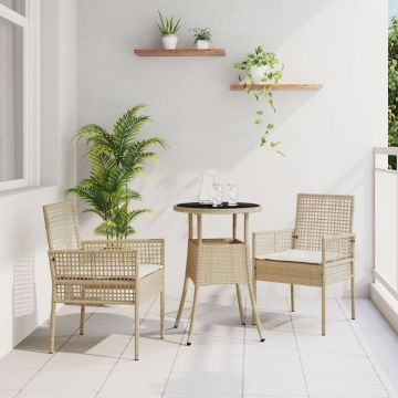 Set de Mobilier de Dining Set de 3 Bej Ratan, Metal Durabil