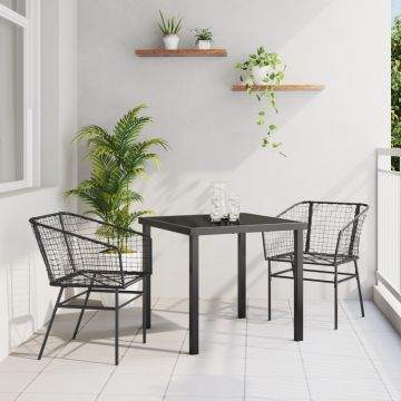 Set de Mobilier de Grădină 3 Piese Negru Poliratan