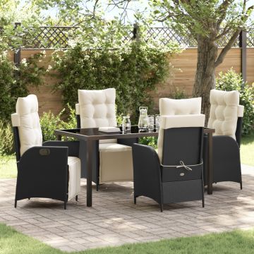 Set de Mobilier de Grădină cu 5 Piese Negru din Poliratan