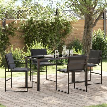 Set dining grădină 5 piese cu perne Negru Textilene și Oțel