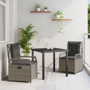 Set masă grădină 3 piese gri din rattan polimeric