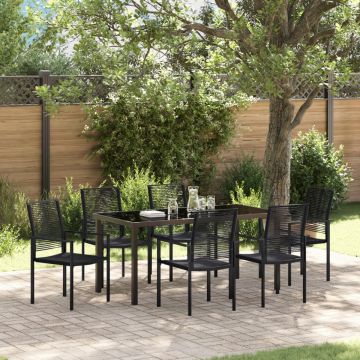 Set masă pentru grădină cu 7 piese Negru Rattan PVC