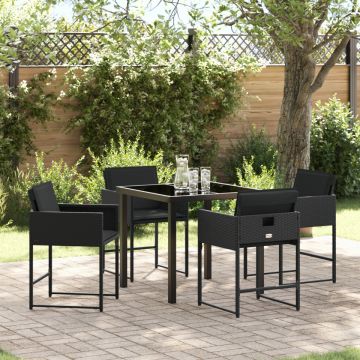 Set mese grădină 5 piese cu perne Negru din Rattan PE