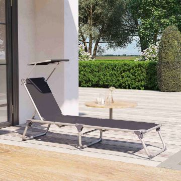 Sezlong pliabil cu parasolar, Songmics, 55x193x31 cm, max 150 kg, aluminiu/tesatura sintetica, gri Sezlong pliabil cu parasolar, Songmics, 55x193x31 cm, max 150 kg, aluminiu/tesatura sintetica, gri