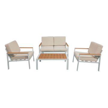 Garden lounge Set la moda 4buc bej-alb aluminiu, 118x72x67 cm
