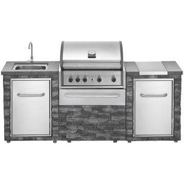 Grandhall&nbsp;Grandpro Bucatarie de exterior Grandhall Stone Island K04000235B si Gratar pe gaz Pro Elite 4 K04000309A, Gri