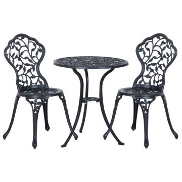 Outsunny 3pcs Patio Bistro Set Cast Aluminum Table Chair Outdoor Furniture Antique Black | Aosom Romania