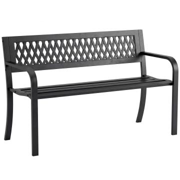 Outsunny Banc de Grădină Exterior pentru 2 Persoane cu Șezut cu Sipci, Cotiere și Cadru din Oțel 119x50x75 cm Negru | Aosom Romania