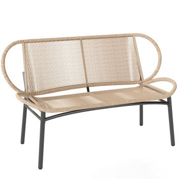 Outsunny Bancă de grădină 2 locuri, banc exterior din rășină împletită cu cadru metalic, rezistent la intemperii, natural | Aosom Romania
