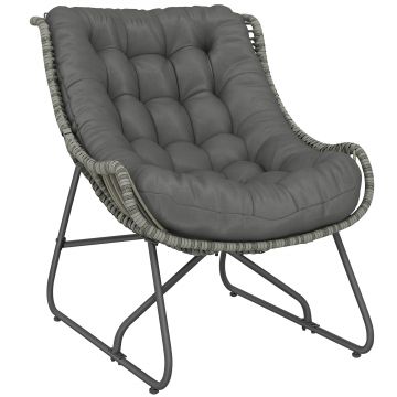 Outsunny Fotoliu din ratan cu pernă chingi, fotoliu exterior tapițat din poliratan, fotoliu tip coș până la 120kg | Aosom Romania