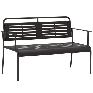 Outsunny -locuri bancă de grădină, rezistentă la intemperii bancă, rezistentă la apă mobilier de grădină cu spătar & Armlehnen 121 x 64 x 84cm, Negru | Aosom Romania