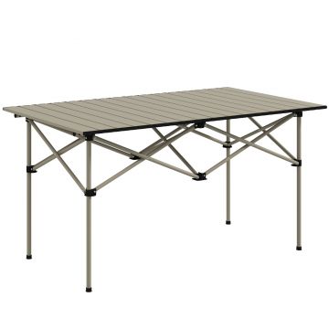 Outsunny Masă de camping pliabilă cu blat rulabil, masă de grădină din aluminiu pentru 2 persoane, 95 x 55 cm Khaki | Aosom Romania